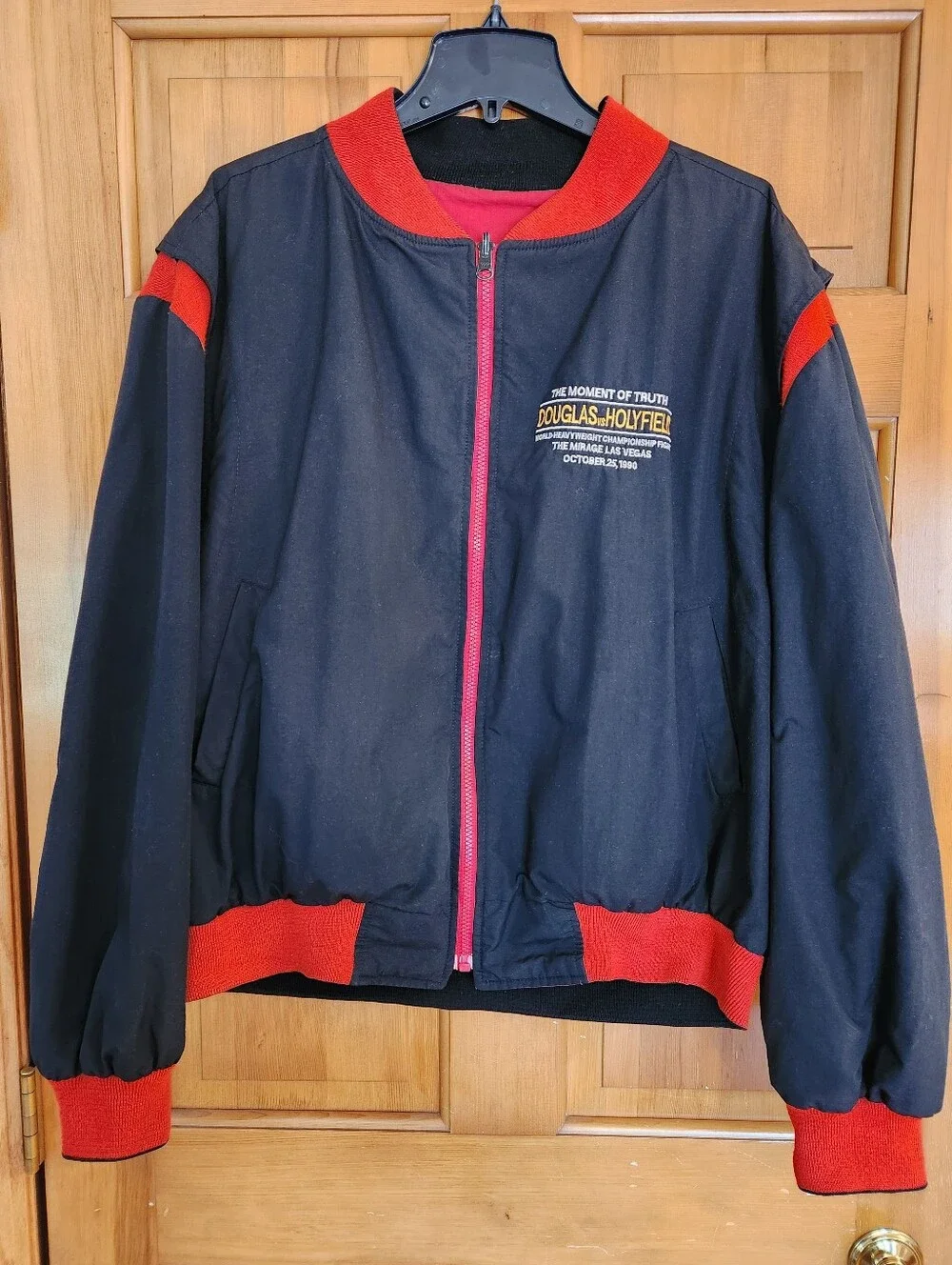 Vintage 1990 Douglas vs Holyfield Black & Red Zip Reversable Bomber Jacket